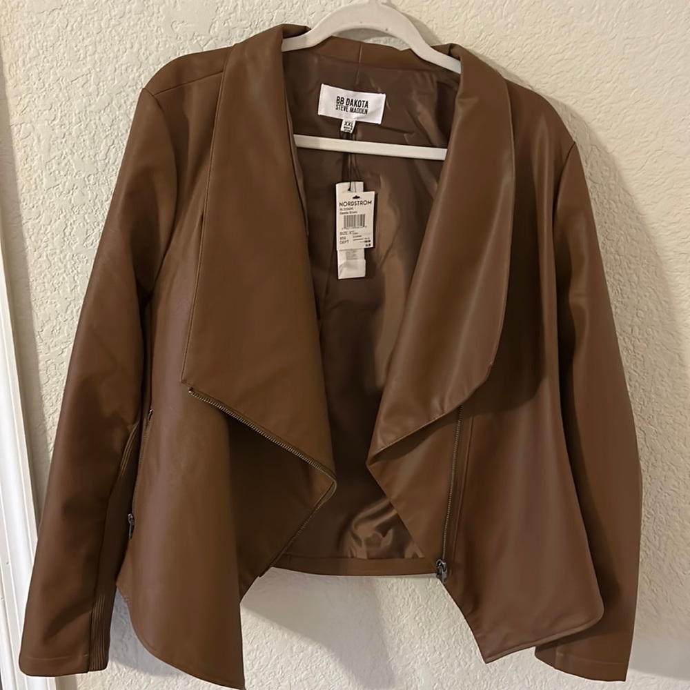 BB Dakota Steve Madden Saddle Brown Faux Leather Jacket
